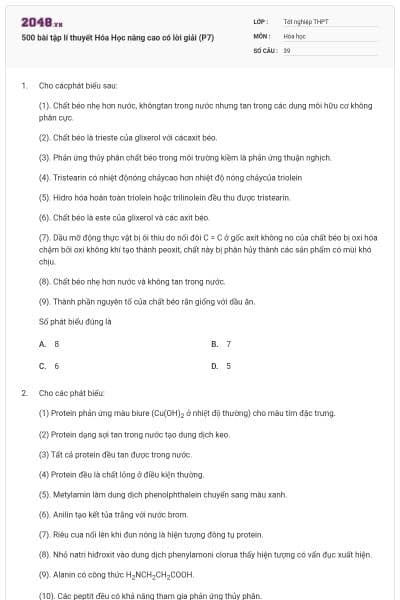 500 bài tập lí thuyết Hóa Học nâng cao có lời giải (P7)