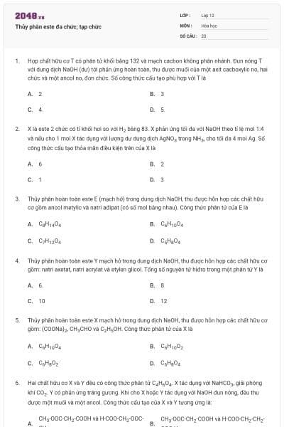 Thủy phân este đa chức; tạp chức