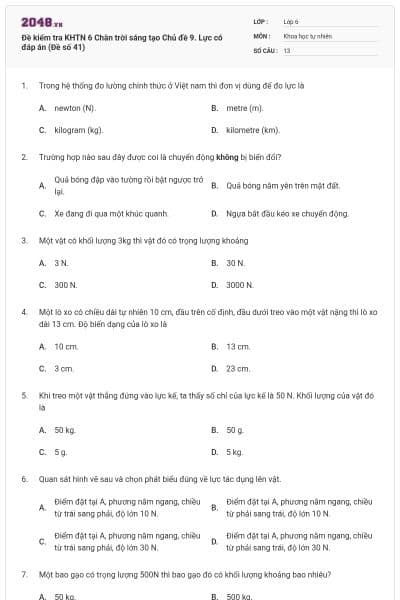 Đề kiểm tra KHTN 6 Chân trời sáng tạo Chủ đề 9. Lực có đáp án (Đề số 41)