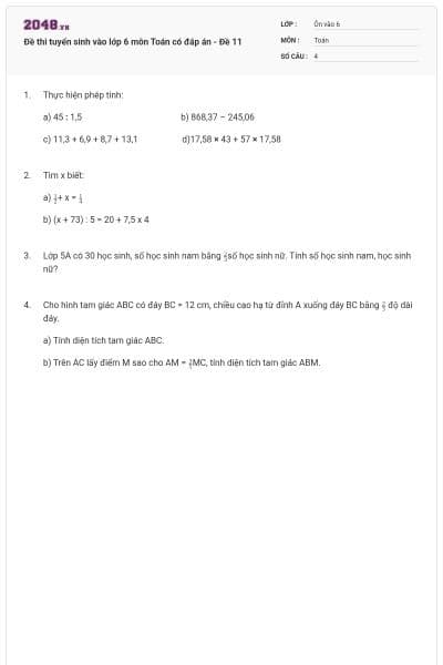Đề thi tuyển sinh vào lớp 6 môn Toán có đáp án - Đề 11