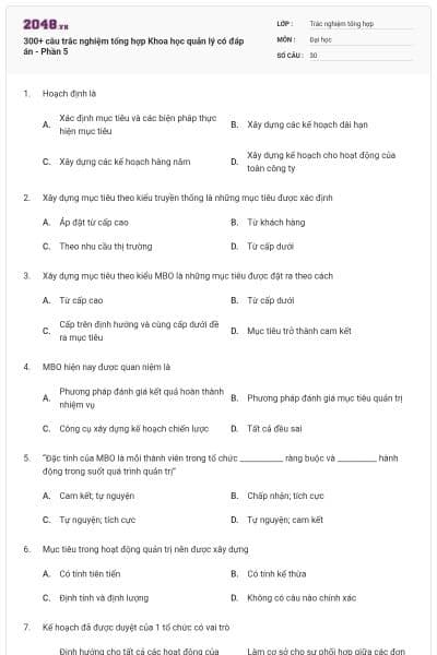 300+ câu trắc nghiệm tổng hợp Khoa học quản lý có đáp án - Phần 5