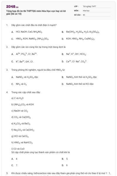 Tổng hợp đề ôn thi THPTQG môn Hóa Học cực hay có lời giải (Đề số 18)