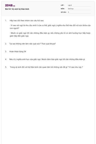 Bài 54: Vệ sinh hệ thần kinh