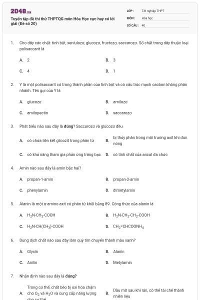 Tuyển tập đề thi thử THPTQG môn Hóa Học cực hay có lời giải (Đề số 20)