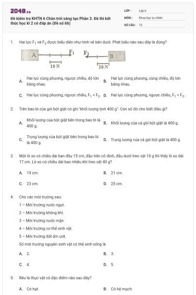 Đề kiểm tra KHTN 6 Chân trời sáng tạo Phần 3. Đề thi kết thúc học kì 2 có đáp án (Đề số 66)