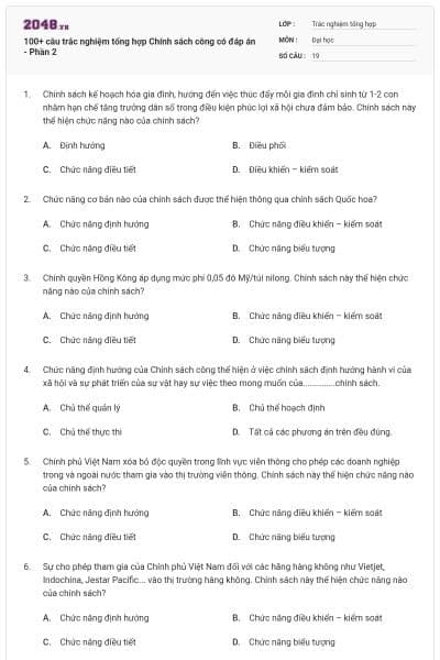 100+ câu trắc nghiệm tổng hợp Chính sách công có đáp án - Phần 2