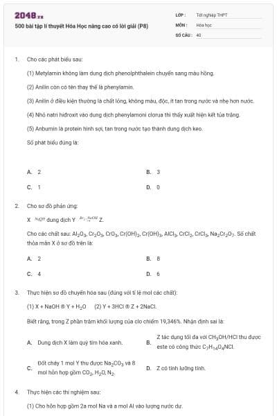500 bài tập lí thuyết Hóa Học nâng cao có lời giải (P8)