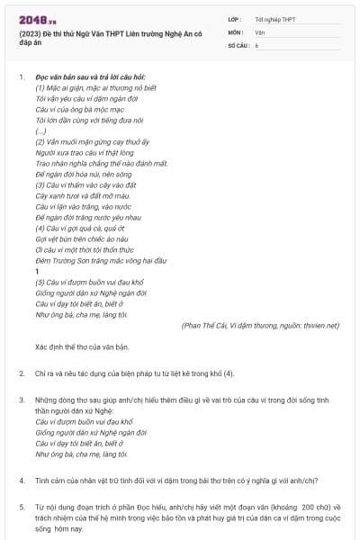 (2023) Đề thi thử Ngữ Văn THPT Liên trường Nghệ An có đáp án