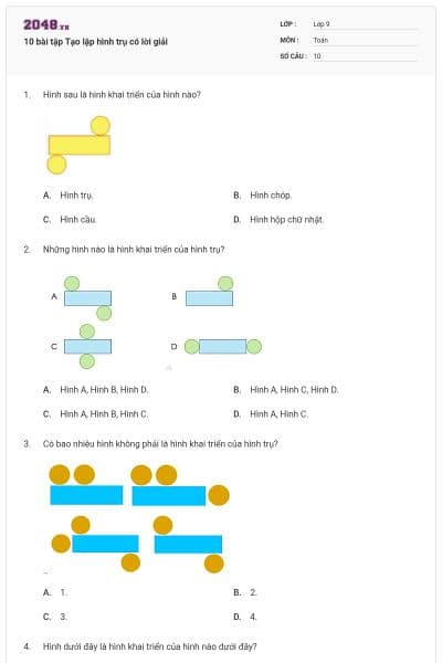 10 bài tập Tạo lập hình trụ có lời giải