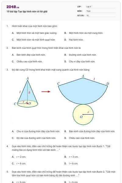 10 bài tập Tạo lập hình nón có lời giải