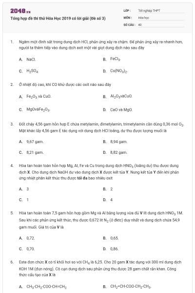 Tổng hợp đề thi thử Hóa Học 2019 có lời giải (Đề số 3)