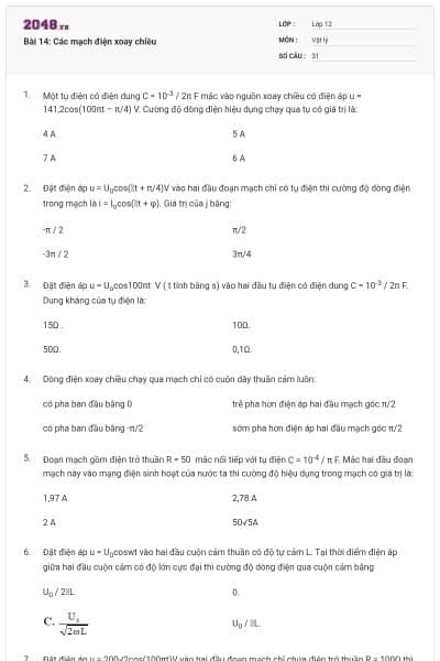 Bài 14: Các mạch điện xoay chiều