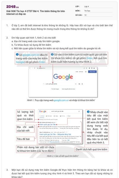 Giải SGK Tin học 4 CTST Bài 4. Tìm kiếm thông tin trên internet có đáp án