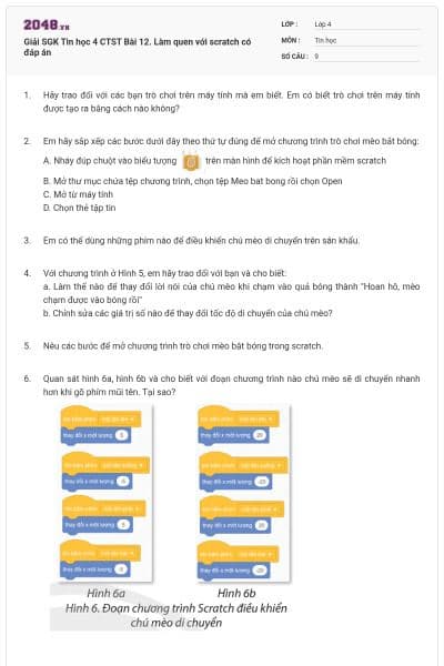 Giải SGK Tin học 4 CTST Bài 12. Làm quen với scratch có đáp án