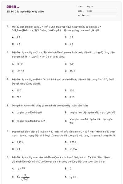 Bài 14: Các mạch điện xoay chiều
