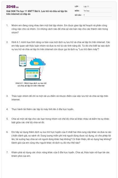 Giải SGK Tin học 11 KNTT Bài 6. Lưu trữ và chia sẻ tệp tin trên internet có đáp án