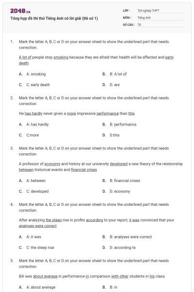 Tổng hợp đề thi thử Tiếng Anh có lời giải (Đề số 1)