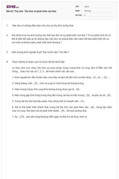 Bài 62: Thụ tinh. Thụ thai và phát triển của thai