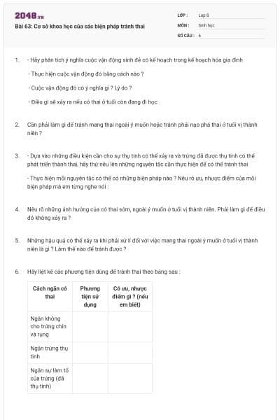 Bài 63: Cơ sở khoa học của các biện pháp tránh thai