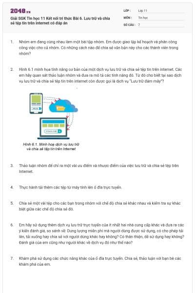Giải SGK Tin học 11 Kết nối tri thức Bài 6. Lưu trữ và chia sẻ tệp tin trên internet có đáp án