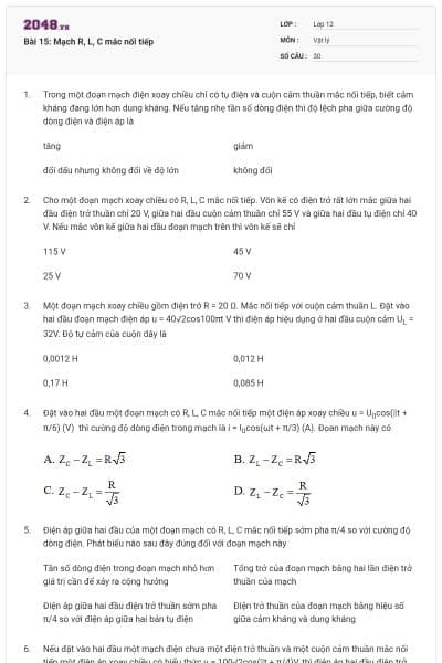 Bài 15: Mạch R, L, C mắc nối tiếp