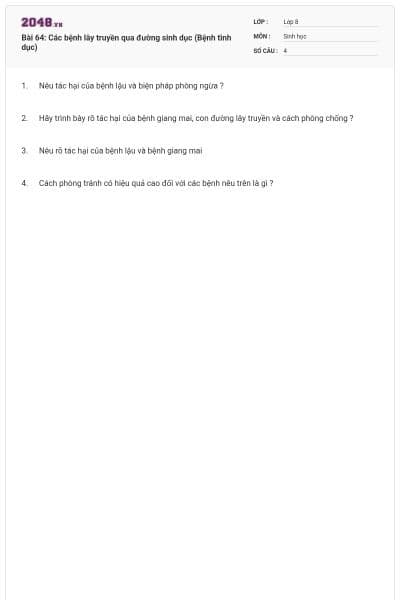 Bài 64: Các bệnh lây truyền qua đường sinh dục (Bệnh tình dục)