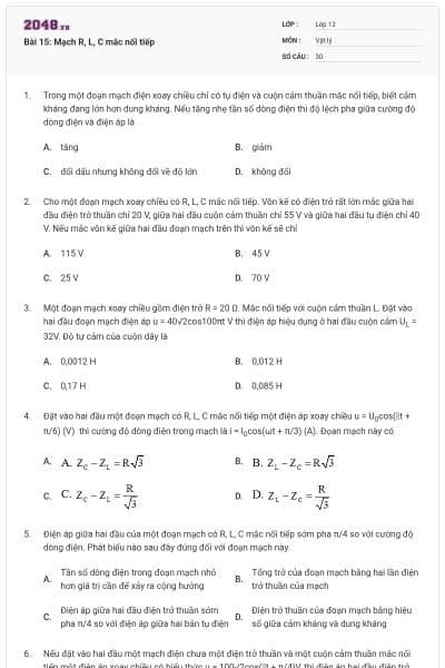 Bài 15: Mạch R, L, C mắc nối tiếp