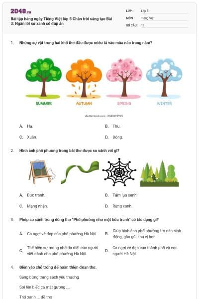 Bài tập hàng ngày Tiếng Việt lớp 5 Chân trời sáng tạo Bài 3: Ngàn lời sử xanh có đáp án