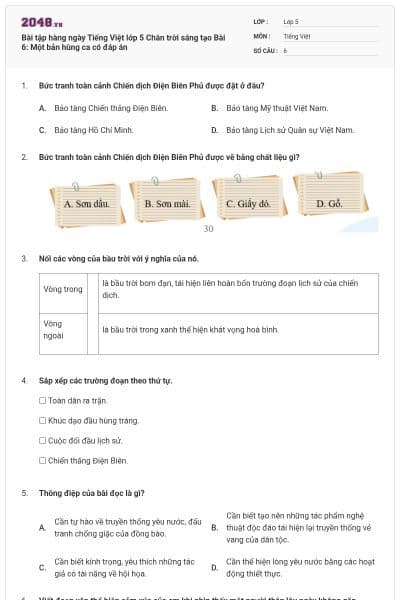 Bài tập hàng ngày Tiếng Việt lớp 5 Chân trời sáng tạo Bài 6: Một bản hùng ca có đáp án