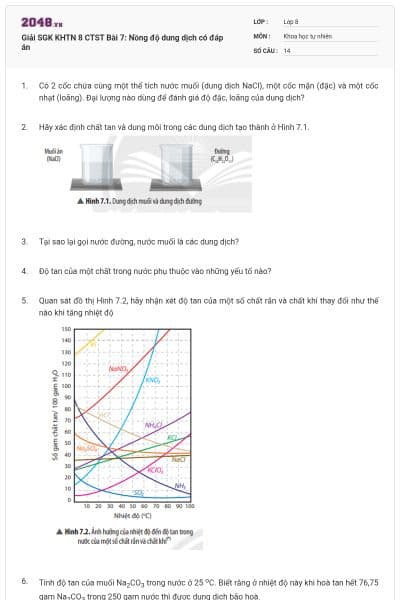 Giải SGK KHTN 8 CTST Bài 7: Nồng độ dung dịch có đáp án