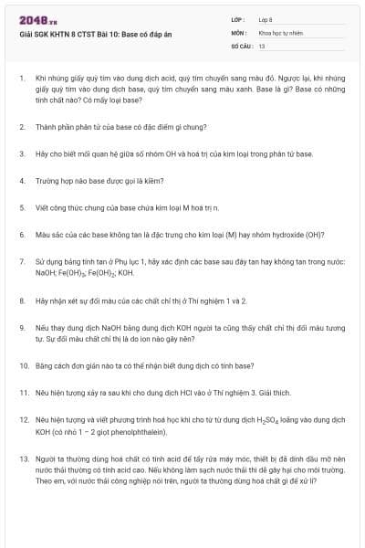 Giải SGK KHTN 8 CTST Bài 10: Base có đáp án