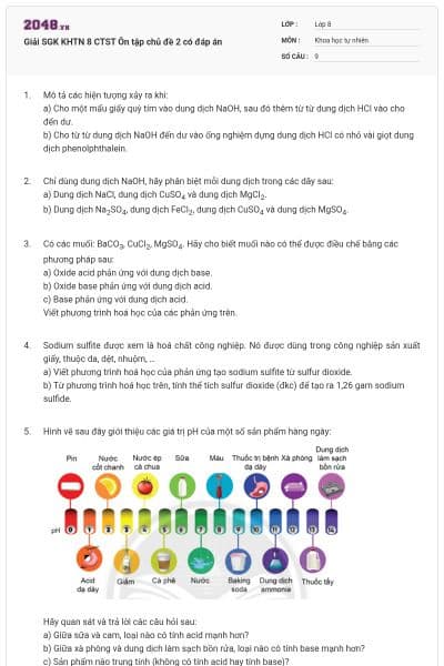 Giải SGK KHTN 8 CTST Ôn tập chủ đề 2 có đáp án