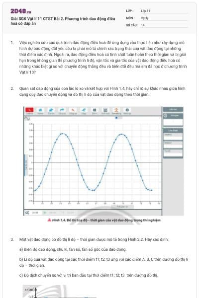 Giải SGK Vật lí 11 CTST Bài 2. Phương trình dao động điều hoà có đáp án