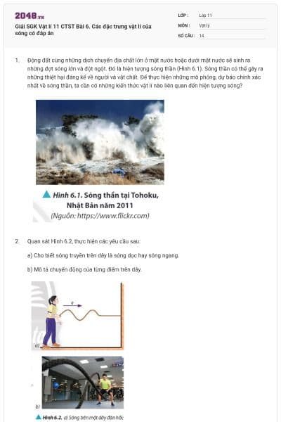 Giải SGK Vật lí 11 CTST Bài 6. Các đặc trưng vật lí của sóng có đáp án