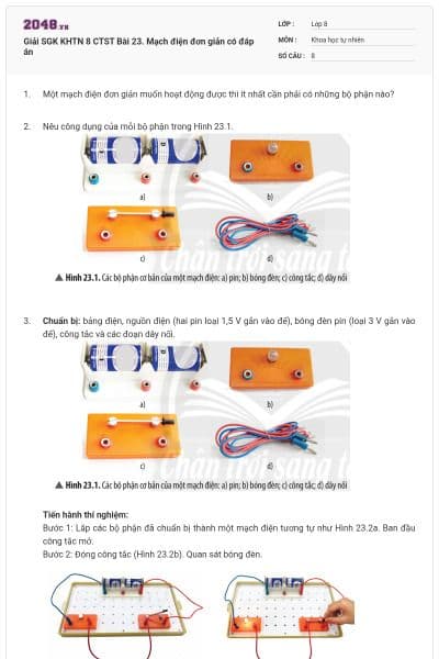 Giải SGK KHTN 8 CTST Bài 23. Mạch điện đơn giản có đáp án