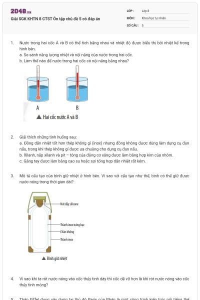 Giải SGK KHTN 8 CTST Ôn tập chủ đề 5 có đáp án
