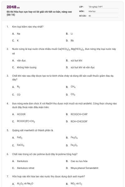 Đề thi Hóa học cực hay có lời giải chi tiết cơ bản, nâng cao (Đề 16)
