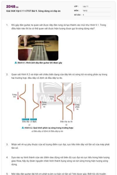 Giải SGK Vật lí 11 CTST Bài 9. Sóng dừng có đáp án