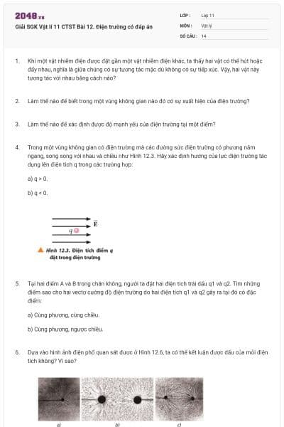 Giải SGK Vật lí 11 CTST Bài 12. Điện trường có đáp án