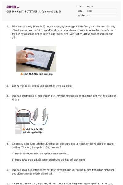 Giải SGK Vật lí 11 CTST Bài 14. Tụ điện có đáp án