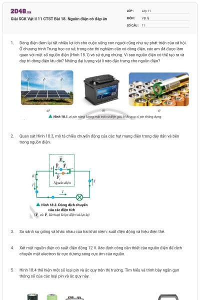 Giải SGK Vật lí 11 CTST Bài 18. Nguồn điện có đáp án