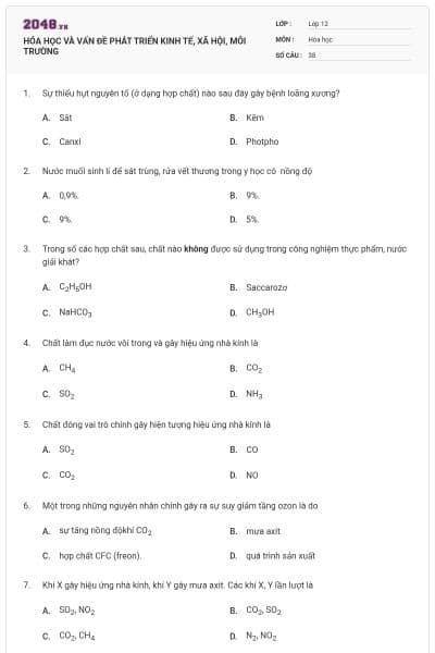 HÓA HỌC VÀ VẤN ĐỀ PHÁT TRIỂN KINH TẾ, XÃ HỘI, MÔI TRƯỜNG