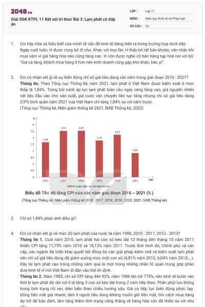 Giải SGK KTPL 11 Kết nối tri thức Bài 3: Lạm phát có đáp án