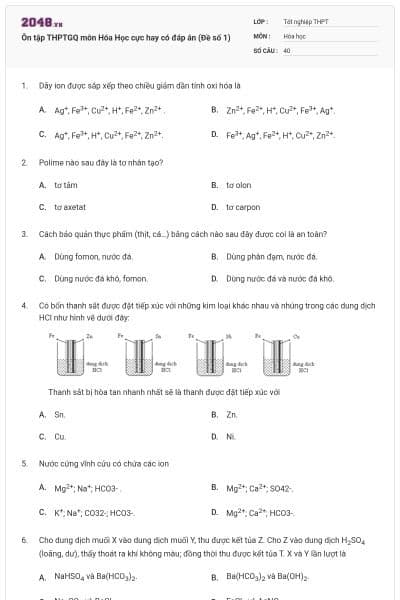 Ôn tập THPTGQ môn Hóa Học cực hay có đáp án (Đề số 1)