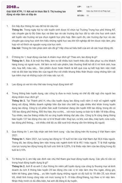 Giải SGK KTPL 11 Kết nối tri thức Bài 5: Thị trường lao động và việc làm có đáp án