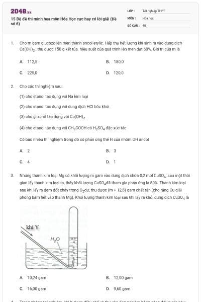 15 Bộ đề thi minh họa môn Hóa Học cực hay có lời giải (Đề số 6)