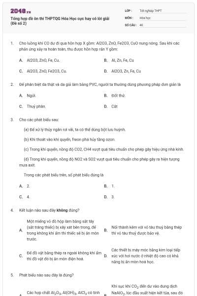 Tổng hợp đề ôn thi THPTQG Hóa Học cực hay có lời giải (Đề số 2)