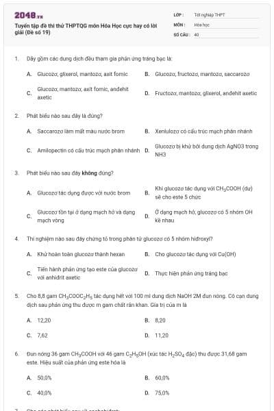 Tuyển tập đề thi thử THPTQG môn Hóa Học cực hay có lời giải (Đề số 19)