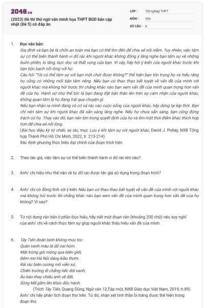 (2023) Đề thi thử ngữ văn minh họa THPT BGD bản cập nhật (Đề 5) có đáp án