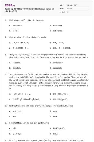 Tuyển tập đề thi thử THPTQG môn Hóa Học cực hay có lời giải (Đề số 23)